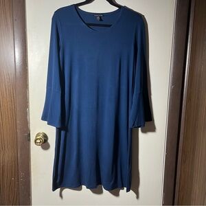 Eileen Fisher Dress Tencel Jersey Size Small Bell Sleeve Petite Navy Blue Womens